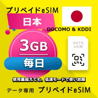 データ通信eSIM 日本 毎日 3GB esim 格安eSIM SIMプリー 日本 データ専用 docomo & KDDI