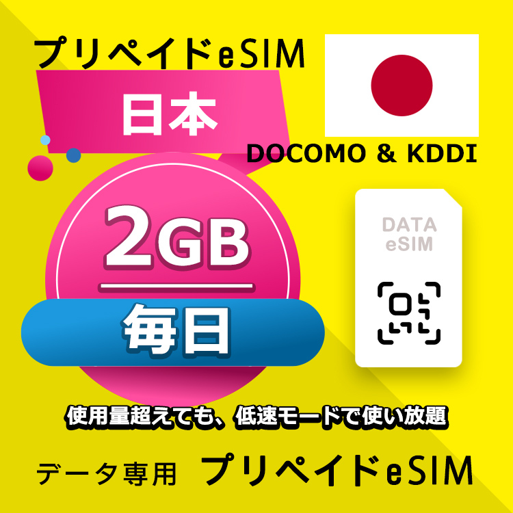 データ通信eSIM 日本 毎日 2GB esim 格安eSIM SIMプリー 日本 データ専用 docomo & KDDI