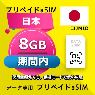 データ通信eSIM 日本 利用期間内 8GB esim 格安eSIM SIMプリー 日本 データ専用 IIJmio
